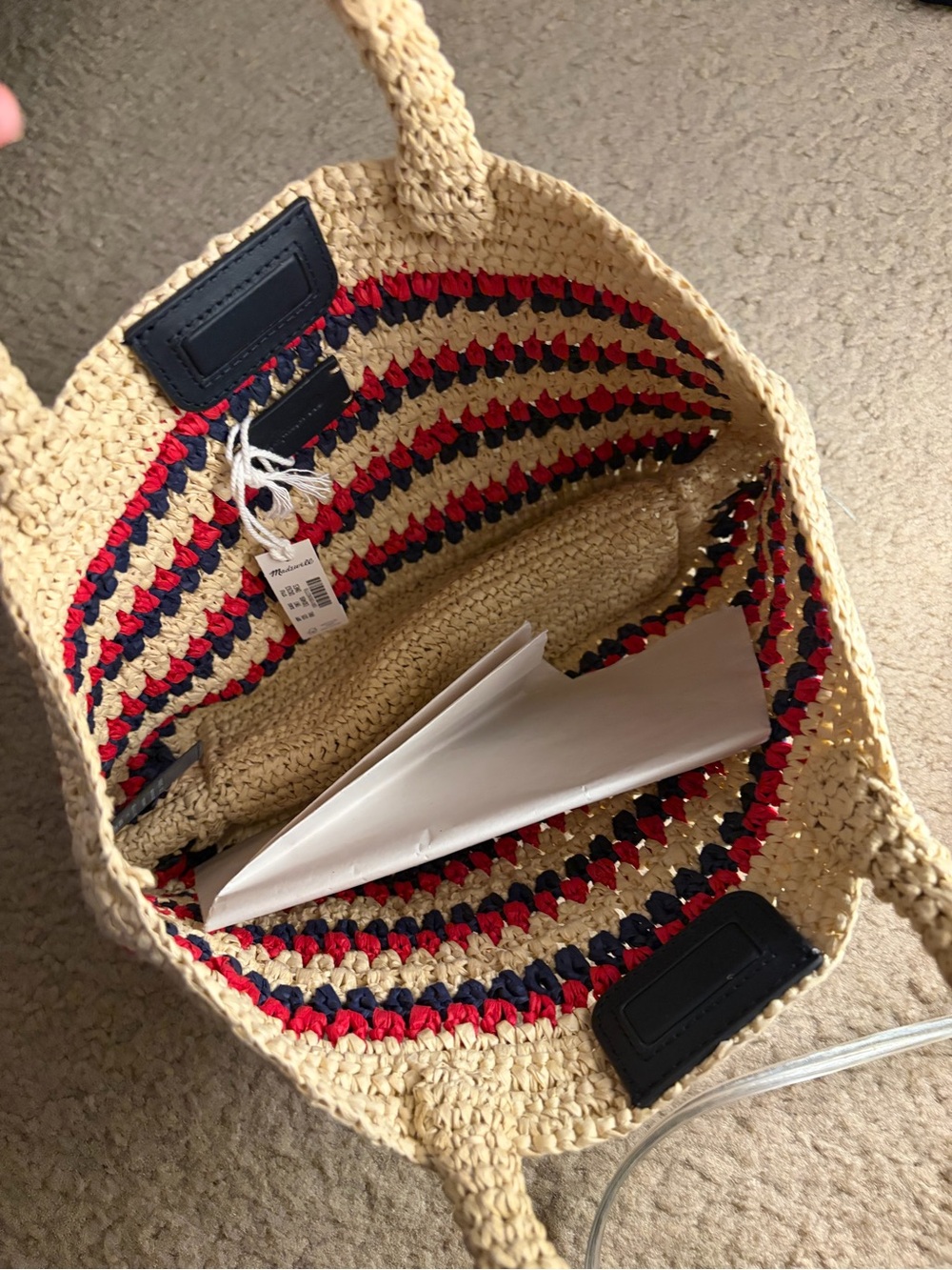 Madewell 🤎❤️💙 the Woven mini tote Summer Bag - red navy stripes NWT - Picture 3 of 7